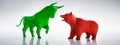 Green bull and red bear low poly