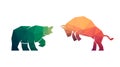 The green bull vs orange bear isolated