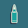 Green Bullet icon isolated on green background. Long shadow style. Vector