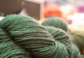 Green bundles of wool yarn Royalty Free Stock Photo