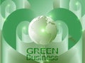 Green Business Background Vector_Globe with Heart Shape Green Ribbons