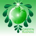 Green Business Background Vector green leave water drops bright star. Royalty Free Stock Photo