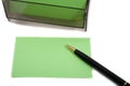 Green Business (blank) card on White with pen Royalty Free Stock Photo