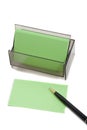 Green Business (blank) card on White with pen