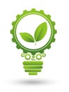 Green business or industry icon. Green leaves working in cogwheel and light blub. illustration