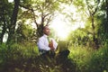 Green Businessman Meditation Technology Peaceful Concept Royalty Free Stock Photo