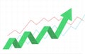 green bussiness arrow and graph stock market arrow growing pointing up on economic chart icon trending upwards financial board