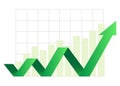 green bussiness arrow stock market arrow growing pointing up on economic chart graph bars icon trending upwards financial board