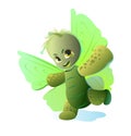 Green Butterfly fun running. Cute cartoon character. Funny insect object. Moth fly. Isolated on white background. Vector Royalty Free Stock Photo