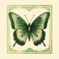 Green Butterfly On Money Themed Postage Stamp - Ravi Zupa Style