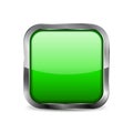 Green button. Square glass icon with chrome frame Royalty Free Stock Photo