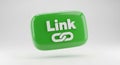 A green button with the word link and a link icon in white floating on a white background Royalty Free Stock Photo