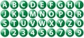 Green buttons, alphabet letters and numbers, vector illustration Royalty Free Stock Photo