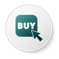 Green Buy button icon isolated on white background. White circle button. Vector Illustration Royalty Free Stock Photo