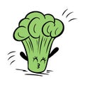 Green cabbage Broccoli doodle drawing, funny healthy eating illustration, isolated on white background. Royalty Free Stock Photo