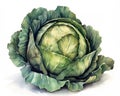 Green cabbage. Isolated watercolor illustration on white background. Royalty Free Stock Photo