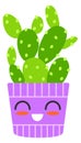 Green cacti character. Kawaii face suculent smiling