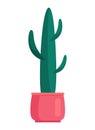 Green cactus in pink pot, flat design. Minimalist indoor plant, modern decor vector illustration Royalty Free Stock Photo
