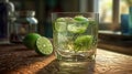 Green Caipirinha Cocktails with two Lemons Blurred Background Royalty Free Stock Photo