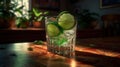 Green Caipirinha Cocktails with two Lemons Blurred Background Royalty Free Stock Photo