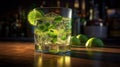 Green Caipirinha Cocktails with two Lemons Blurred Background Royalty Free Stock Photo