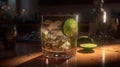 Green Caipirinha Cocktails with two Lemons Blurred Background Royalty Free Stock Photo