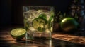 Green Caipirinha Cocktails with two Lemons Blurred Background Royalty Free Stock Photo