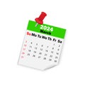 green calendar 2024 March on pin. Vector illustration.