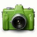 a green camera on a white background