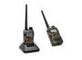 Green camouflage Walkie-talkie. Modern radio communication device. Isolate on a white back Royalty Free Stock Photo