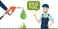 Green campaign and eco fuel concept.Fuel pump in hand man