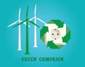 Green campaign with electricity plug and wind turbine