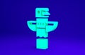 Green Canadian totem pole icon isolated on blue background. Minimalism concept. 3d illustration 3D render