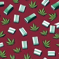 Green Cannabis Leaves and Stacks of Nondescript Paper Money Royalty Free Stock Photo