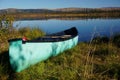 Green Canoe on the shore Royalty Free Stock Photo
