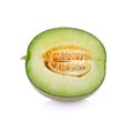 Green cantaloupe melon slices on white background Royalty Free Stock Photo