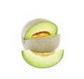 Green cantaloupe melon slices on white background Royalty Free Stock Photo