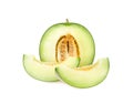 Green cantaloupe melon slices on white background Royalty Free Stock Photo