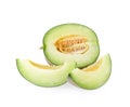 Green cantaloupe melon slices on white background Royalty Free Stock Photo