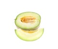 Green cantaloupe melon slices on white Royalty Free Stock Photo