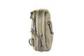 Green Canvas Backpack Isolated on White. Front View of Modern Waterproof Camping Traveler Back Pack Bag with Shoulder Straps and