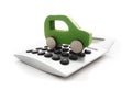 Green car on calculator concept for electric vehicle buying, renting, fuel or service and repair costs Royalty Free Stock Photo