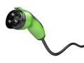 Green car charger power plug and supply electric cable. Royalty Free Stock Photo