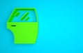 Green Car door icon isolated on blue background. Minimalism concept. 3D render illustration Royalty Free Stock Photo