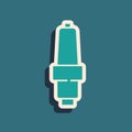 Green Car spark plug icon isolated on green background. Car electric candle. Long shadow style. Vector Royalty Free Stock Photo