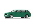A green car of the station wagon type. Color vector illustration flat style. Royalty Free Stock Photo