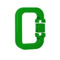 Green Carabiner icon isolated on transparent background. Extreme sport. Sport equipment.