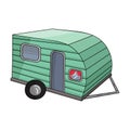 Green caravan icon in cartoon style isolated on white background.