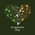 green card with a heart made of clover leaves in the colors of the Irish flag St. Patricks Day