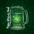 Green card for St. Patrick`s Day with beer mug and shamrock, ve